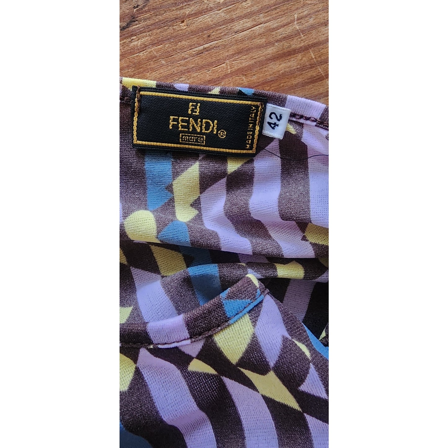 Vintage 90s FENDI Top FF Logo Print  Zucchino Stretchy T Shirt / 42