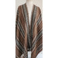 Vintage Fotrama Poncho Alpaca Wool Brown Cream Striped w/Fringe Handmade Ruana Bolivia