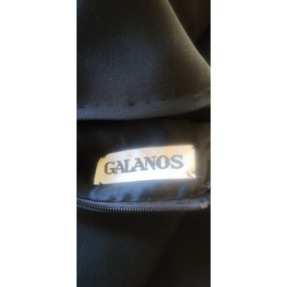 Vintage 1980s Galanos Dress Black Silk Crepe Mock Neck Pintuck Skirt Ruffle Hem
