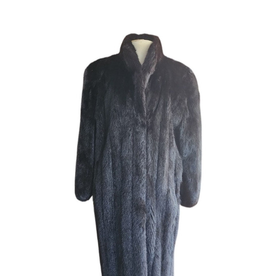 Vintage 1990s Black Ranch Mink Fur Coat Sized Medium to Large Evans Collection