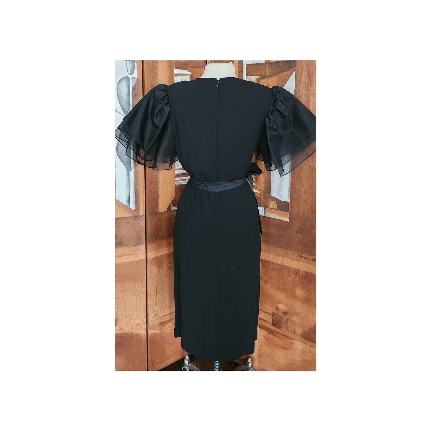 Vintage 80s Bill Blass Black Puffy Sleeve Party Dress