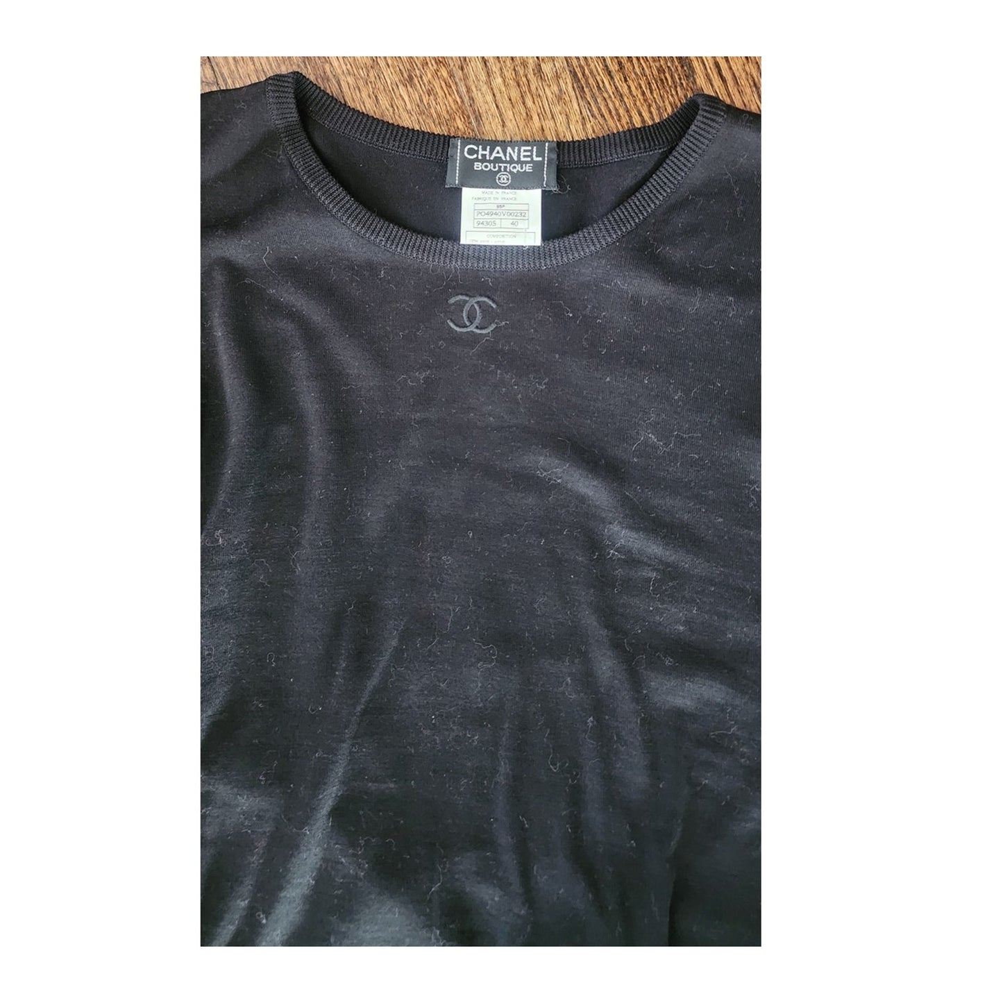 Vintage 90s CHANEL Sweater Black Cotton Long Sleeve Top CC Logo / FR 40