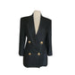 Vintage 80s GENNY Blazer Black Linen Jacket Hip Length Double Breasted Gold Buttons / M