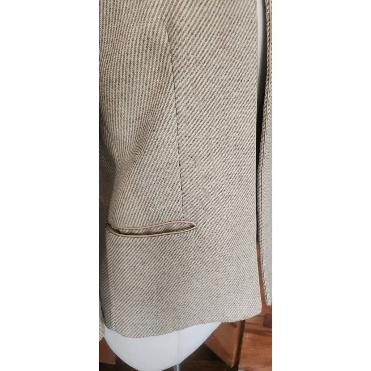 Vintage 1970s Bally Blazer Beige Wool Band Collar Jacket Medium