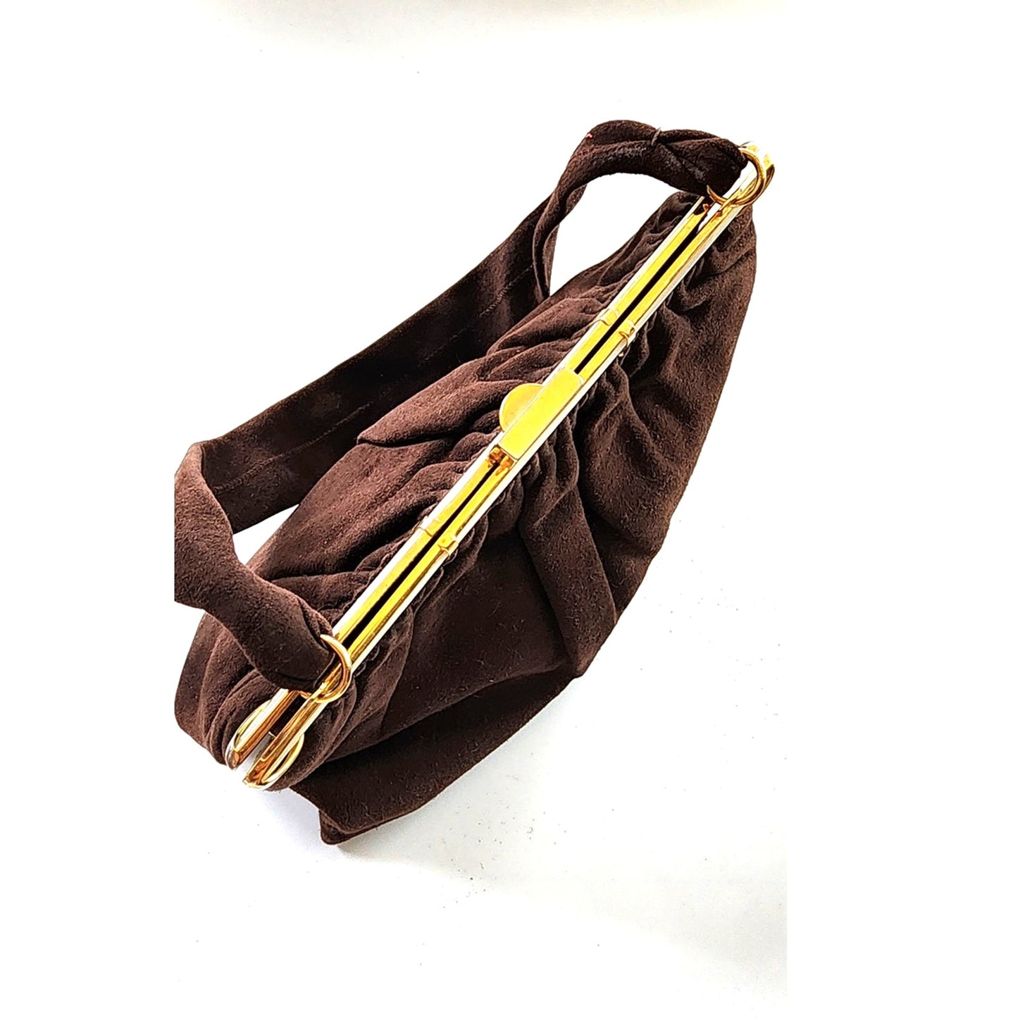 Vintage 1940s Brown Bag Brushed Suede Mother of Pearl Buechner