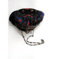 Antique Black Beaded Bag Colorful Flowers Ornate Metal Clasp AS IS
