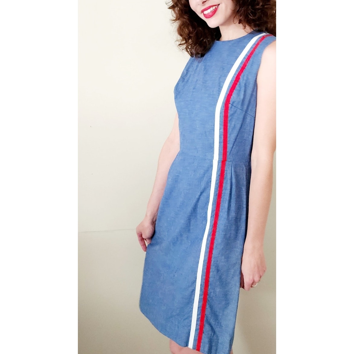 Vintage 60s Pat Perkins Dress Blue w/Red White Stripes