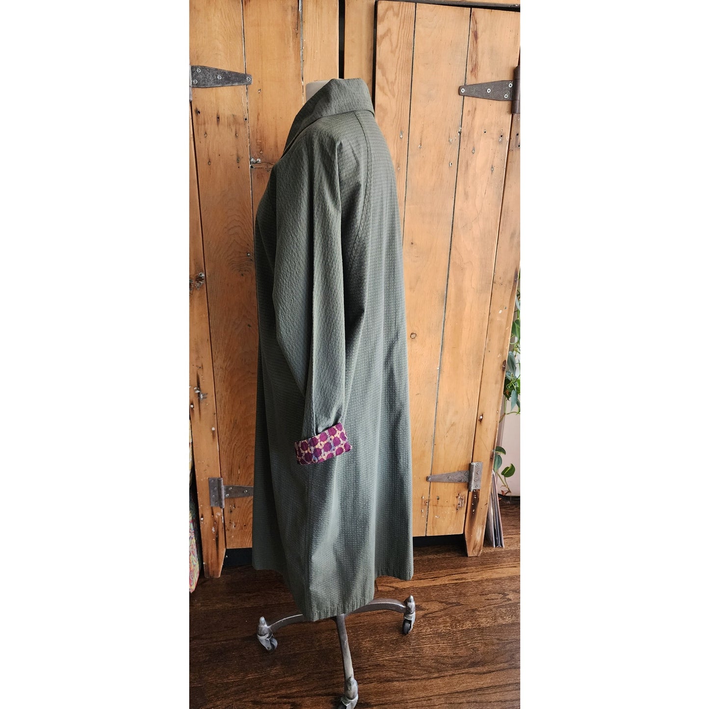Vintage Su Zen Green Dress Button Down Front Seersucker