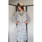 Vintage 1980s Diane Freis Fishtail Skirt Blouse Set Black White Georgette Graphic Print