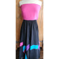 Vintage 80s Circle Skirt Multicolored Cotton Applique Converts to Strapless Dress Opus 1