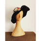 Vintage 80s Neo-Edwardian Hat Hooray Henri Wide Brimmed Black Felt Cream Lace