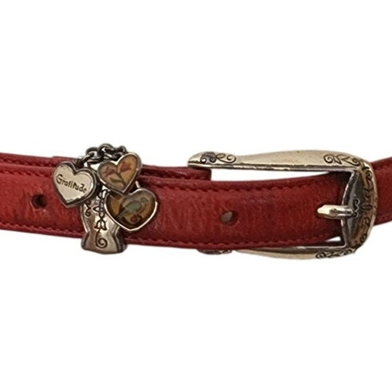 Vintage 1990s Brighton Belt Red Leather Silver Heart Charms Love Gratitude Passion