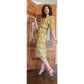 Vintage 1940s Yellow Rayon Novelty Print Midi Dress XS