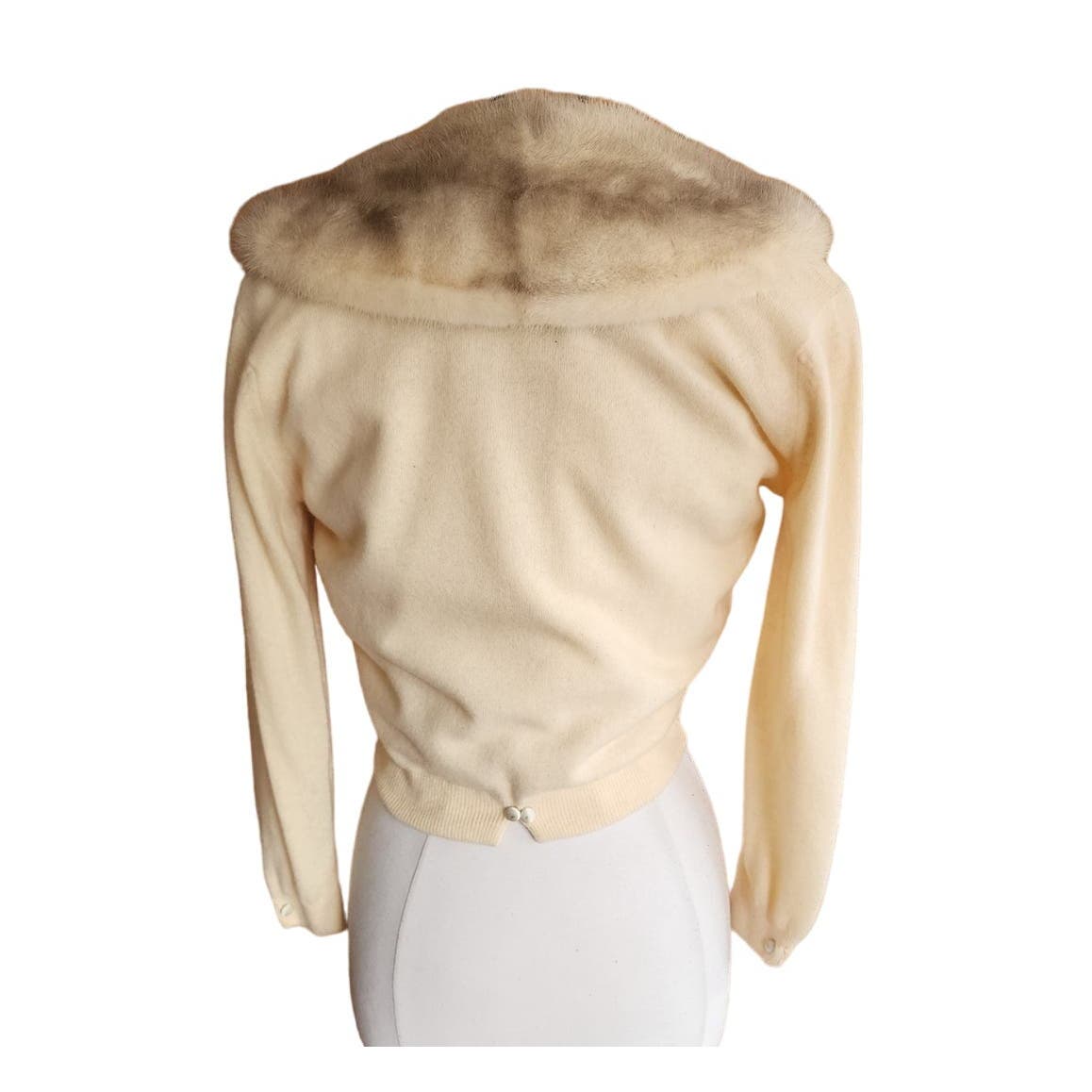 Vintage 50s Cream Cashmere Cardigan Blonde Mink Collar