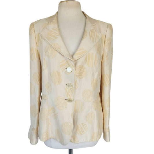 Vintage 2000s Armani Collezioni Blazer Cream Gold Print Flax Silk Print / L