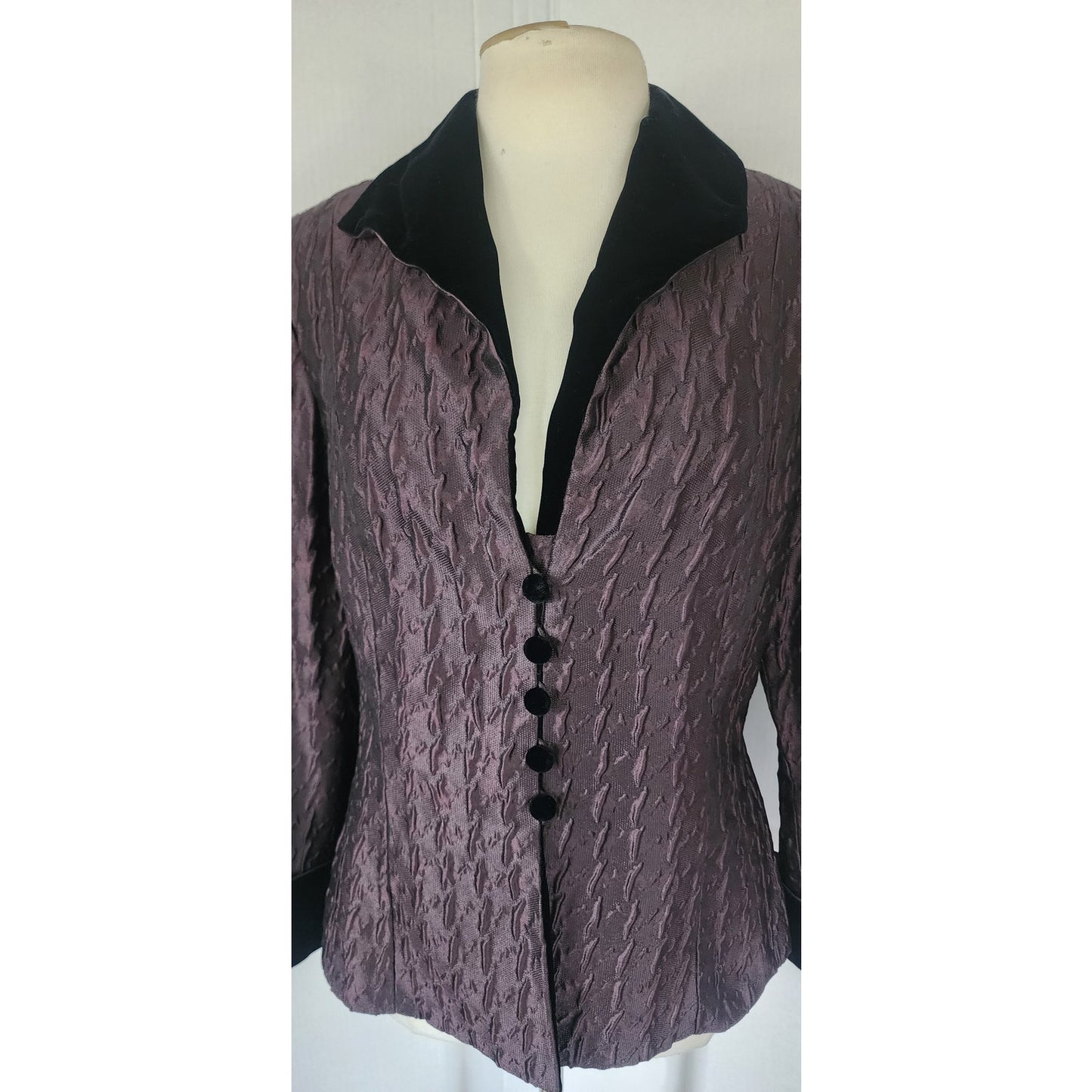 Vintage 1990s Roland Nivelais Blazer Purple Eggplant Crinkled Silk Jacket / M