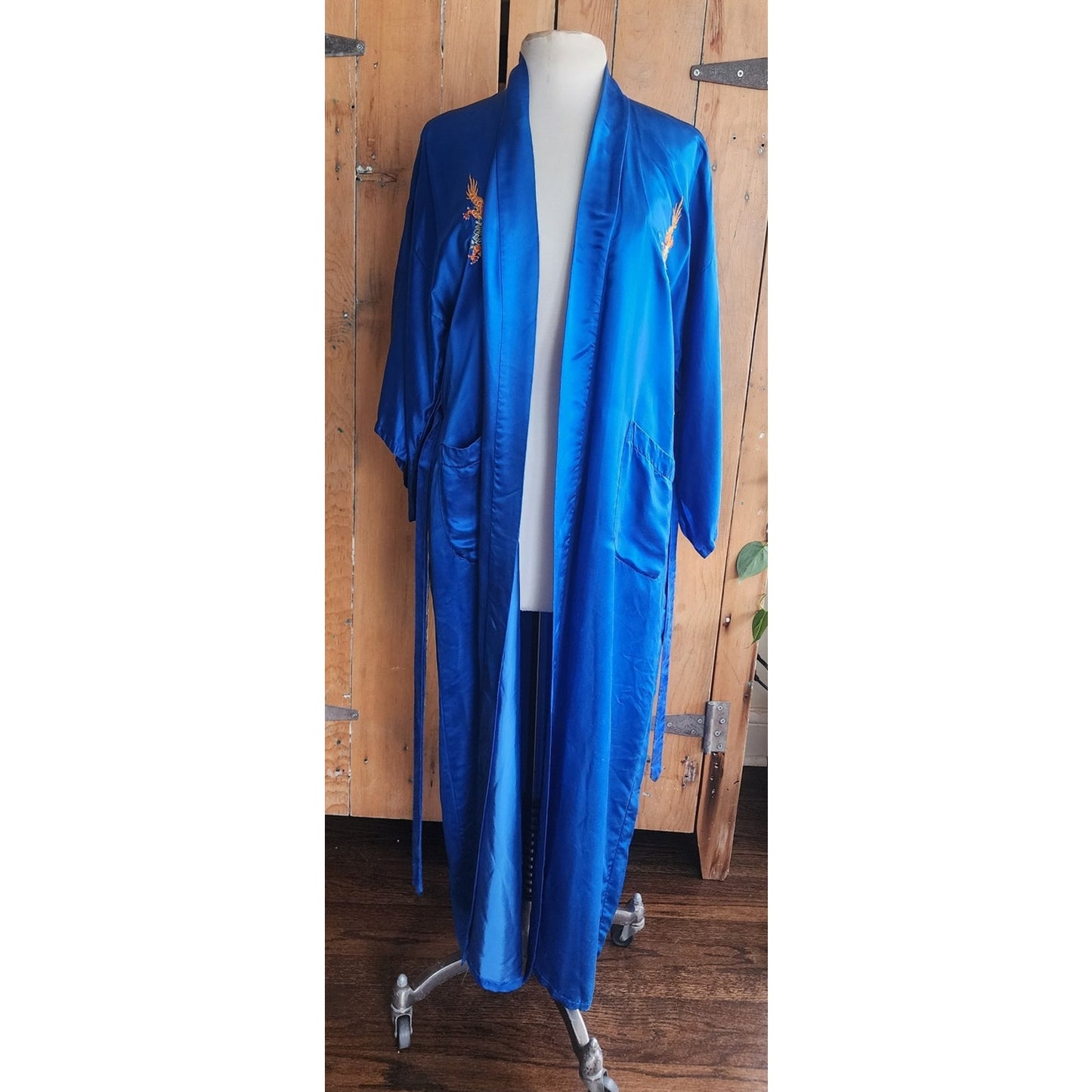 Vintage Chinese Dragon Robe Embroidered Blue Silk Esme