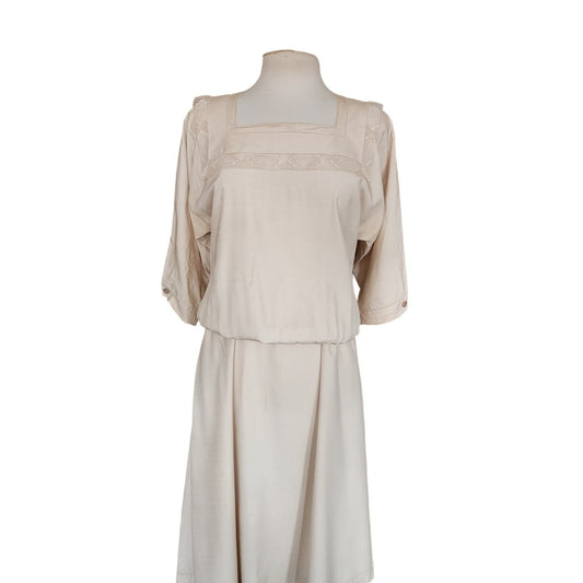 Vintage 80s Cream Silk Dress Lace Trim Edwardian Style Norma Walters