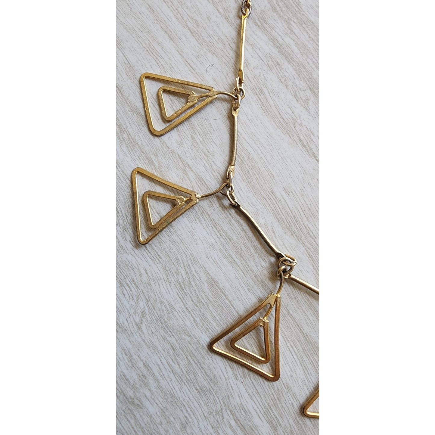 Vintage Gold Necklace Geometric Triangle Pendants Klimt Art Deco Style