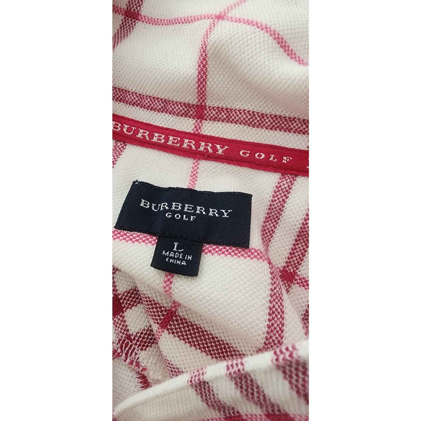 Vintage 2000s Burberry Golf Shirt Polo Top Preppy Plaid V Neck Short Sleeve White Red