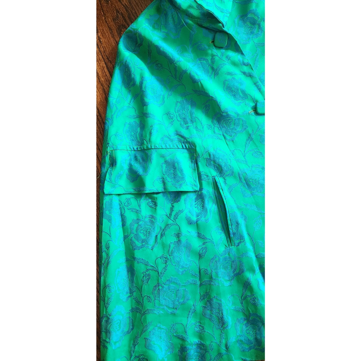 Vintage 60s Swing Coat Short Cape Style Jacket Blue Floral Brocade