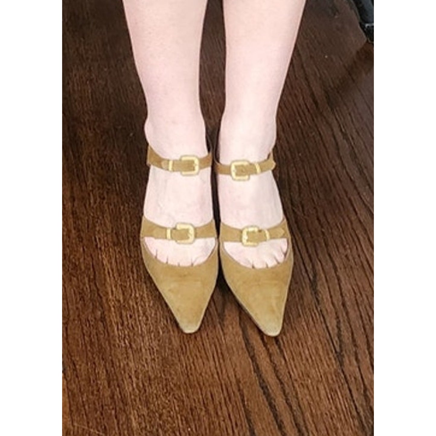 Vintage Bottega Veneta Shoes Mustard Yellow Suede Heels Dual Strap Buckle D'Orsay Pumps 7.5