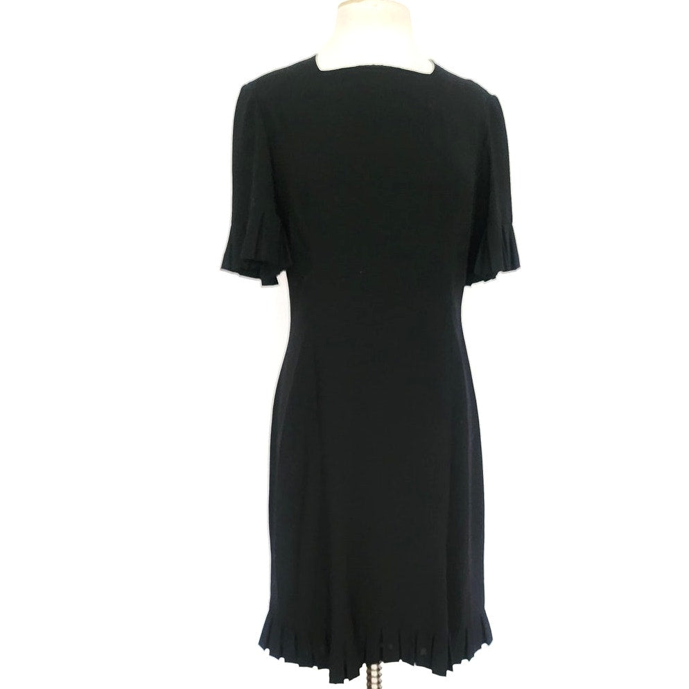 Vintage 1960s Sorelle Fontana Dress Black Rayon Crepe w/Pleated Fringe Italian Designer