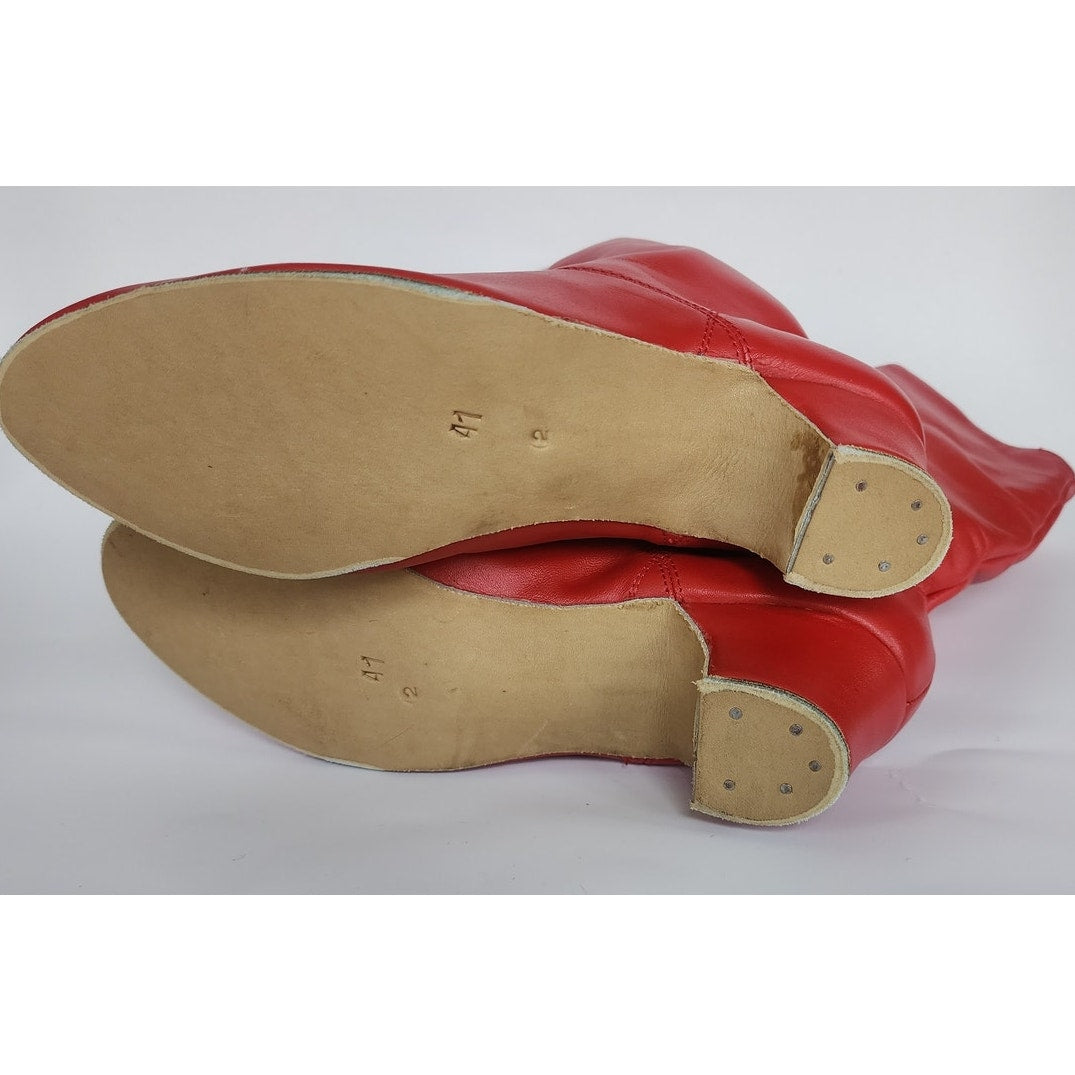 Red Leather Boots Ukrainian Choboty Traditional Dance Ethnic Folk Costume Ladies Size 41 / US 10