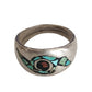 Vintage Mens Southwestern Mosaic Inlay Band Ring Sterling Silver Turquoise Coral Multi-Stone Size 7 3/4