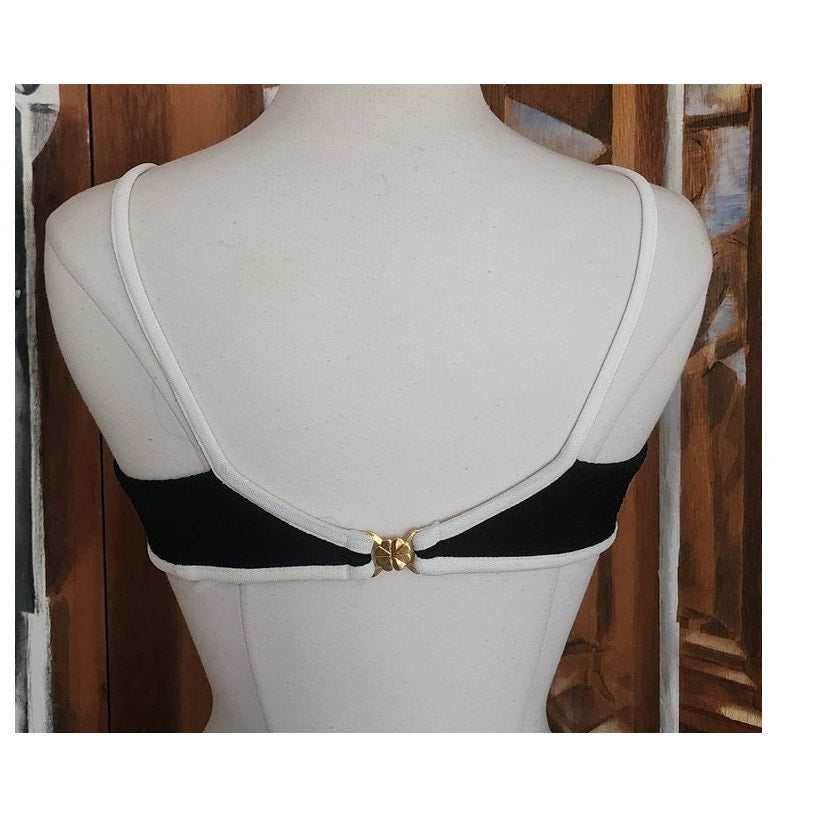 Vintage 60s Black White Bikini Set Bullet Bra + Boy Shorts Majorca Athenee Greece