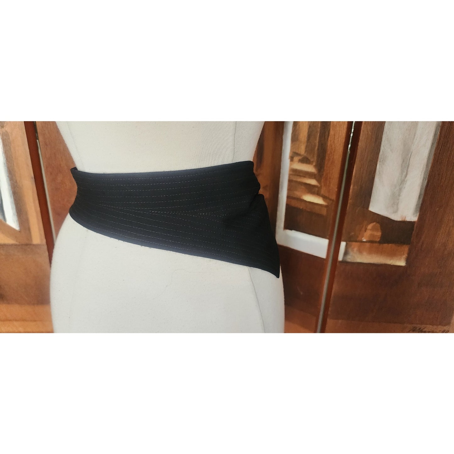 Vintage 1980s Jean Muir Belt Black Fabric Sash Wrap Tie Asymmetrical