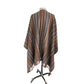 Vintage Fotrama Poncho Alpaca Wool Brown Cream Striped w/Fringe Handmade Ruana Bolivia