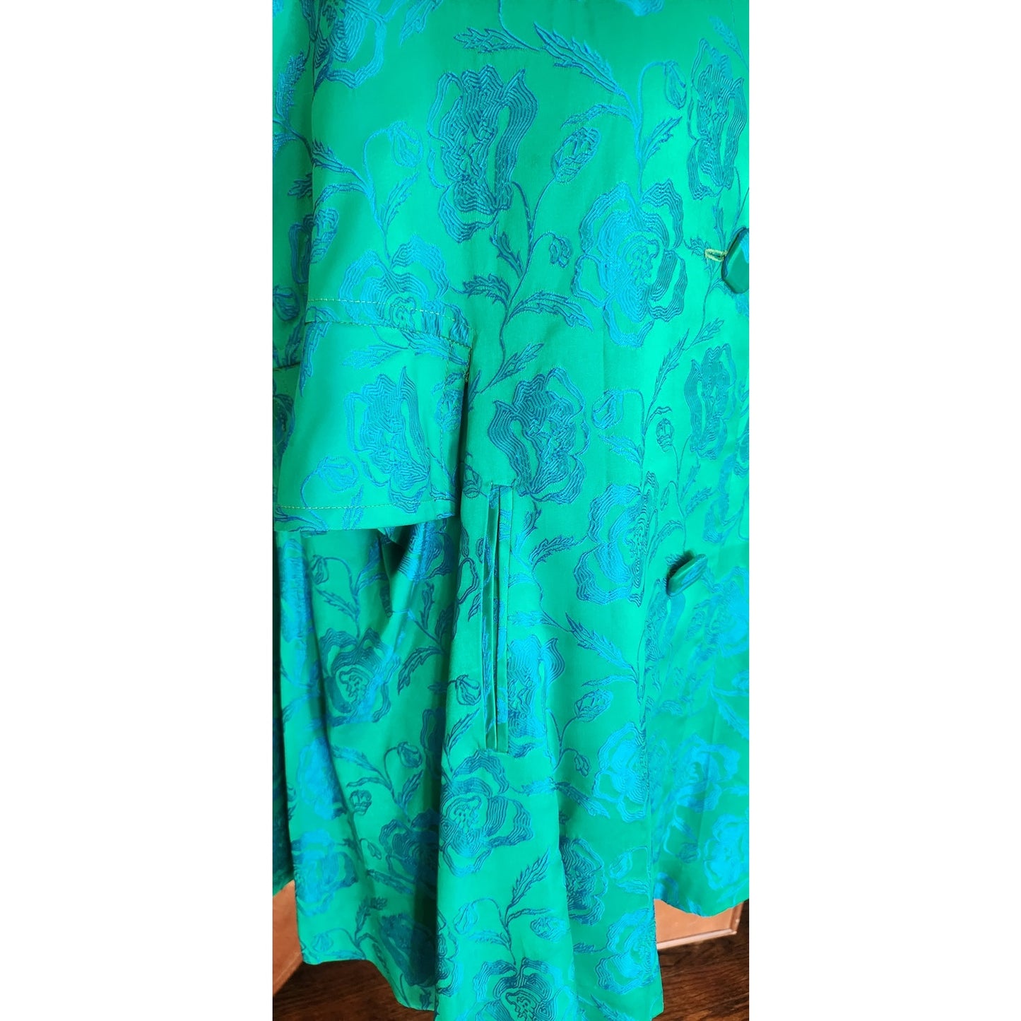 Vintage 60s Swing Coat Short Cape Style Jacket Blue Floral Brocade