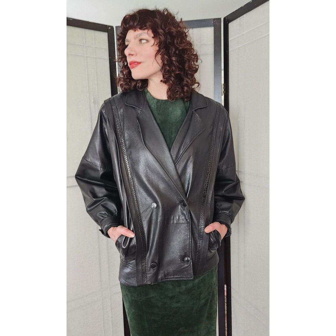 Vintage 80s Black Leather Jacket, Oversized, Italy