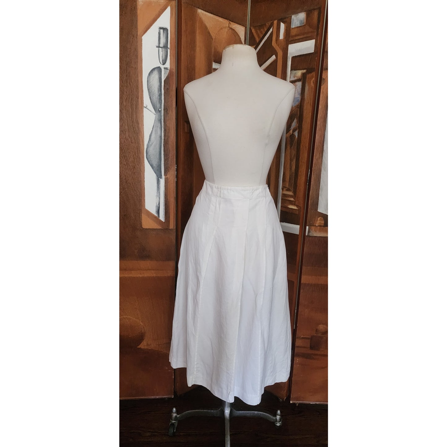 Vintage JIL SANDER Midi Skirt Paneled White Linen A Line w/Panels / Large