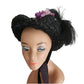 Antique Victorian Hat Black Bonnet Feathers Sequins Lace & Purple Flowers
