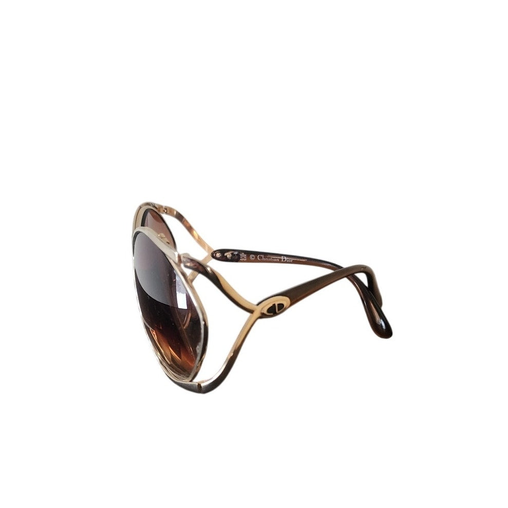 Vintage 1970s 1980s Christian Dior 2056 Butterfly Sunglasses Gold Frame
