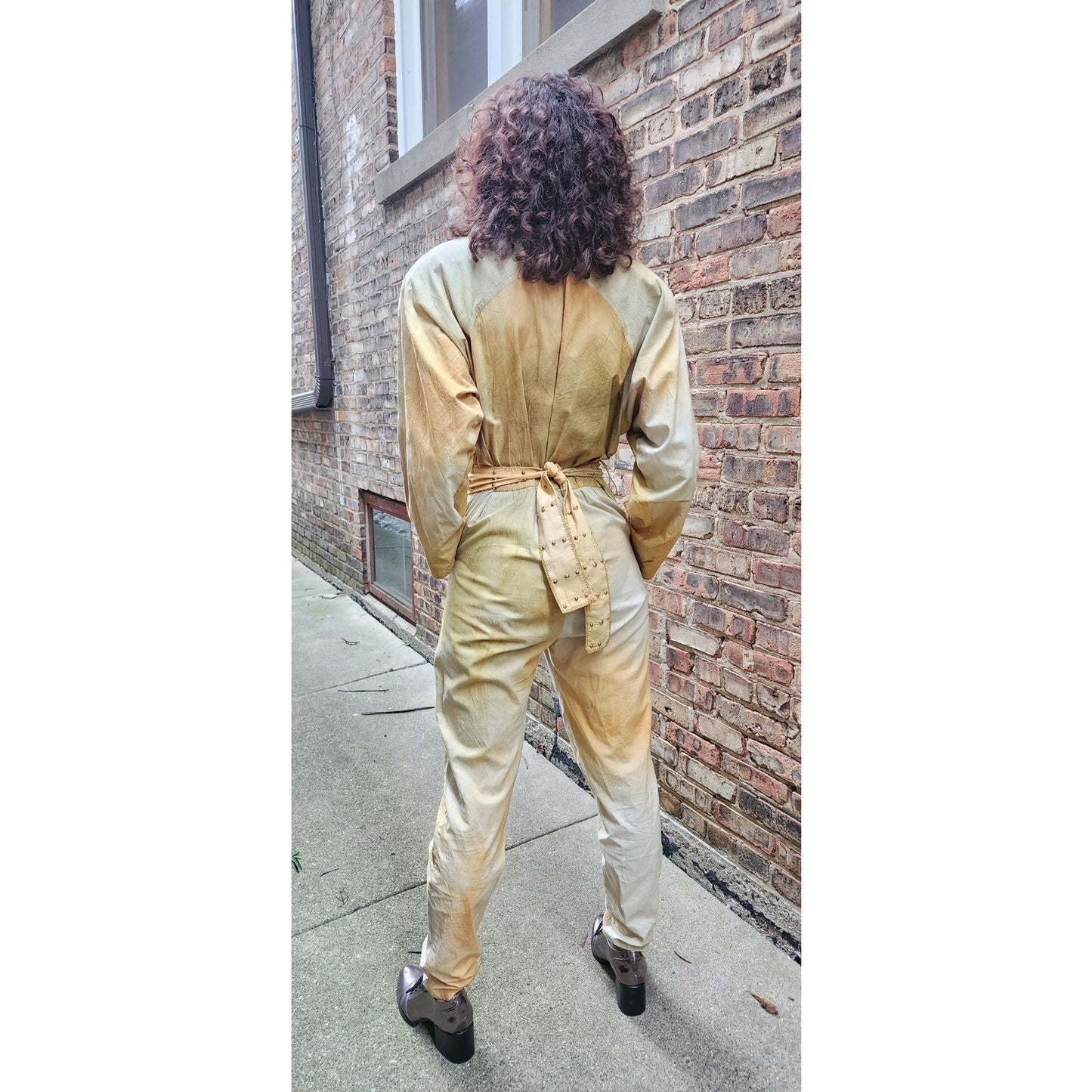 Vintage 80s Jumpsuit Yellow Gold Ombre w/Embroidered Studs Varda Garfinkel
