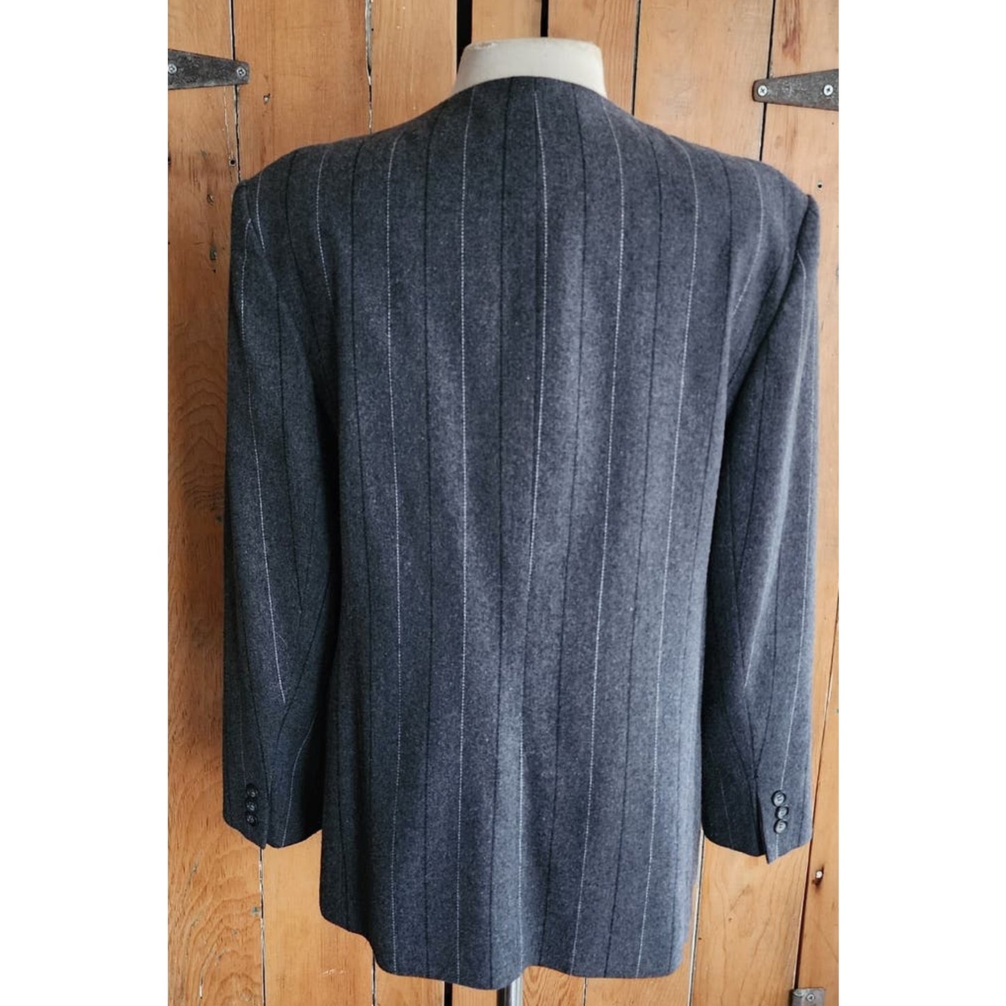 Vintage 80s Pinstriped Blazer Gray Wool Ashley Brooke