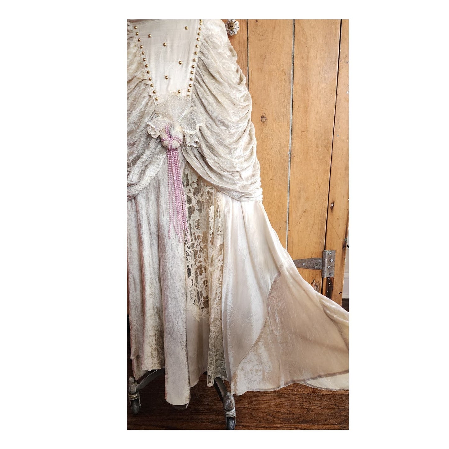 Vintage 80s Long Velvet Skirt Maick Harold, Asymmetrical w/Lace, Beads