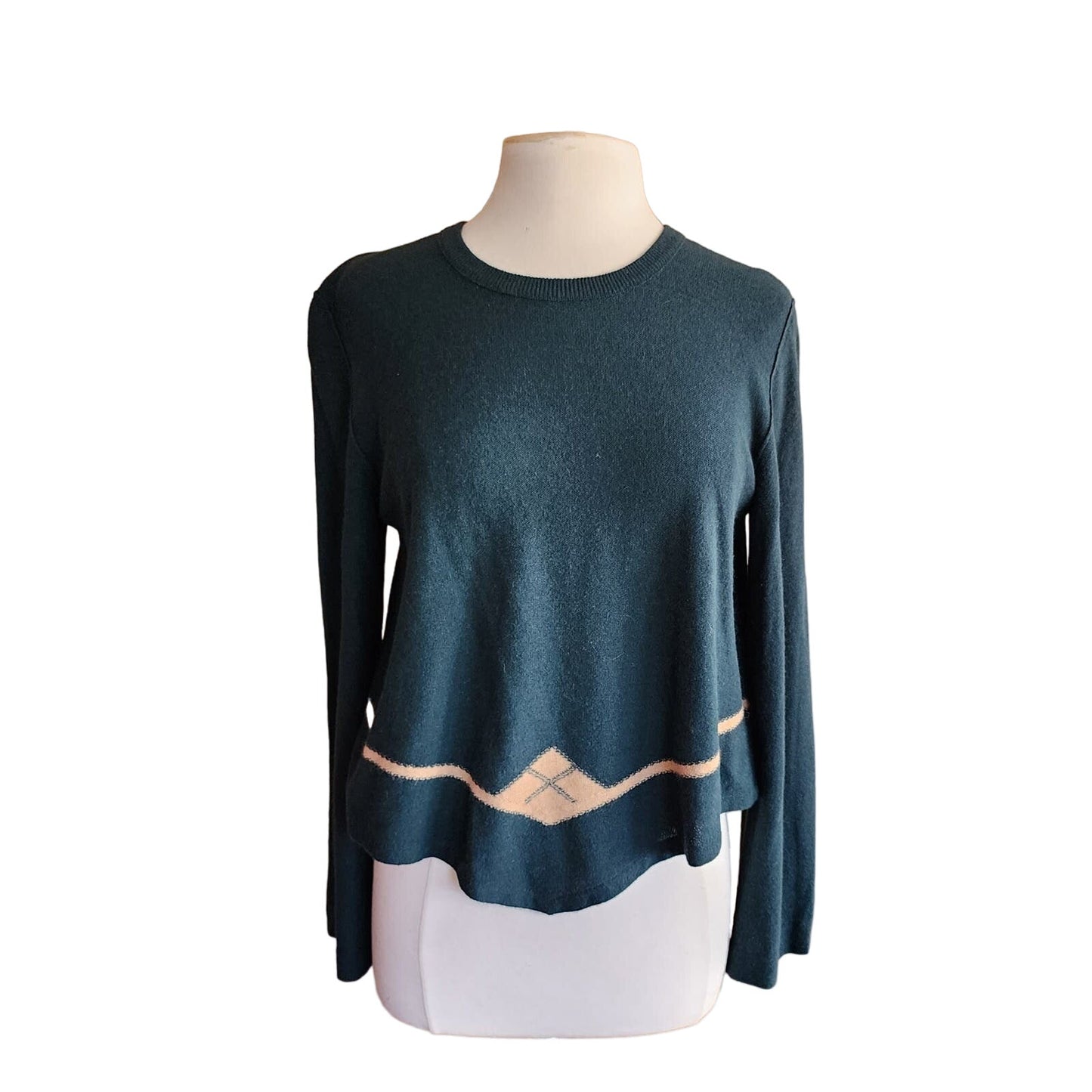 Vintage 90s Sonia Rykiel Sweater Green w/Cream Design