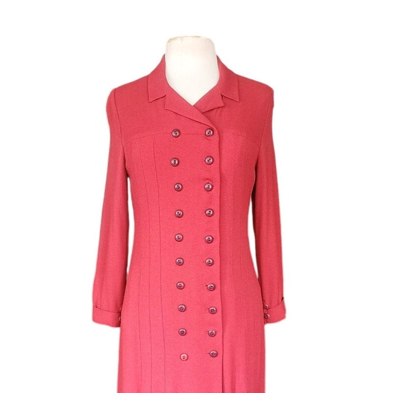 Vintage RARE 90s Chloe Dress Orange Red Wool Crepe Button Down Front