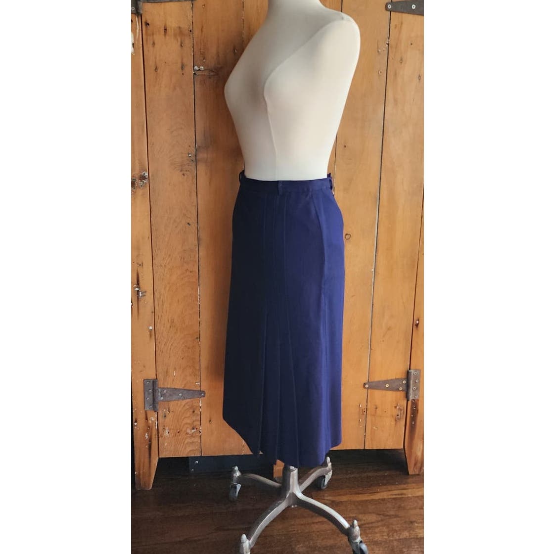 Vintage 40s Skirt Navy Blue Wool Side Pleats