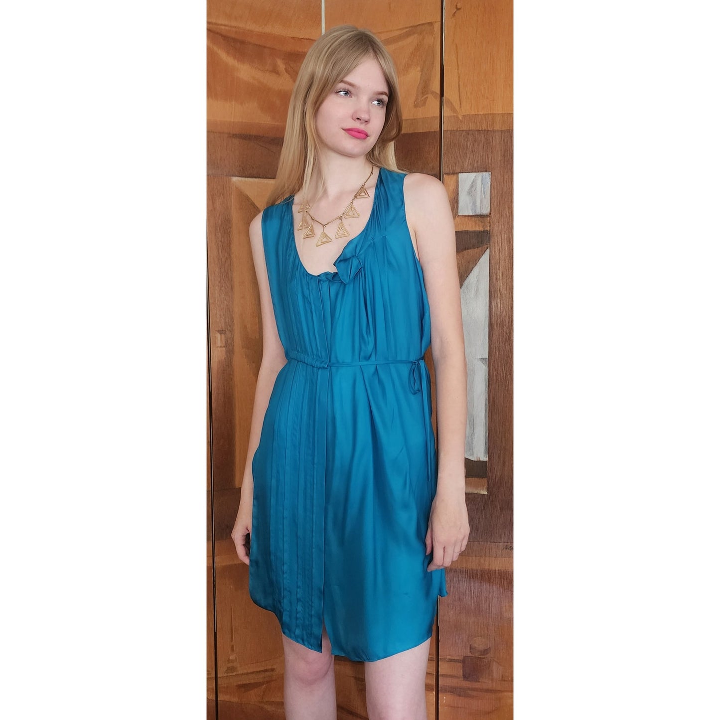 Vintage 2000s Chloe Party Dress Sleeveless Blue Silk Asymmetrical Tie NEW w/Tags