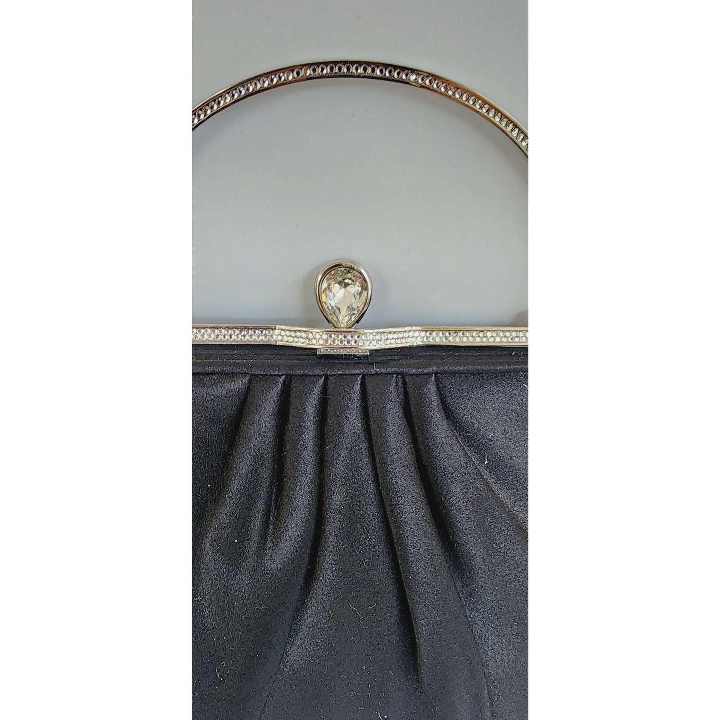 Vintage Judith Leiber Bag Black Satin w/ Crystal Handle