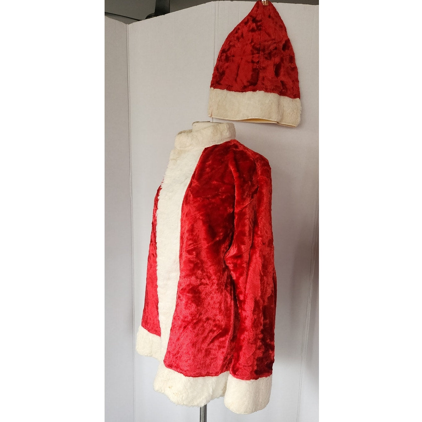 Vintage Santa Claus Costume Jacket Pants Hat Red Velvet