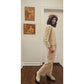 Vintage 1990s Sonia Rykiel Track Suit Beige Velour Gold Logo Buttons Top Pants