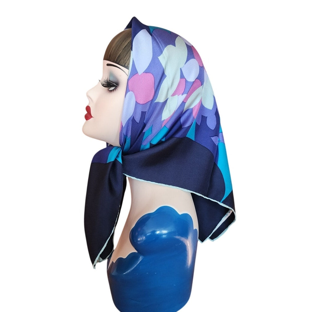 Vintage Givenchy 80s Silk Square Scarf Blue Purple Pink Floral Designer Scarf