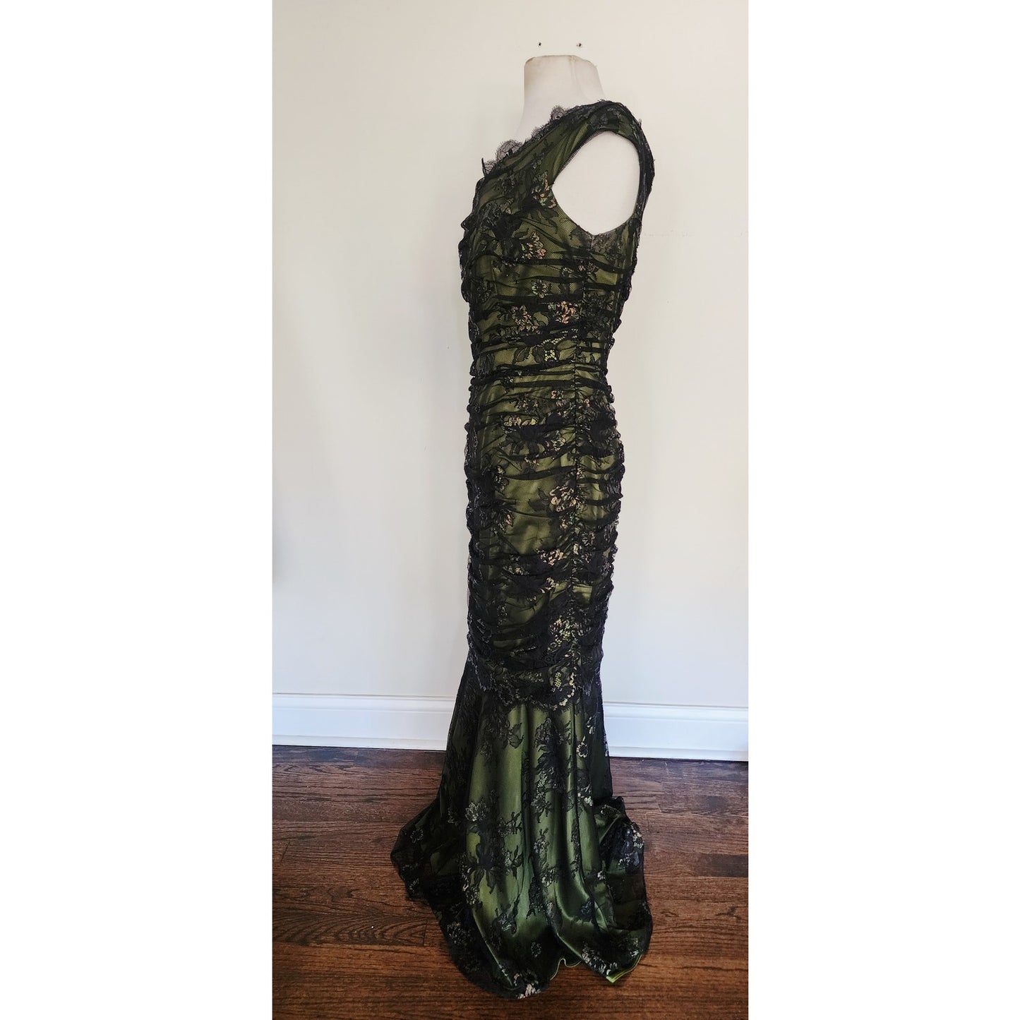 Vintage 2000s M for Missoni Evening Dress Green Black Lace Off the Shoulder / M