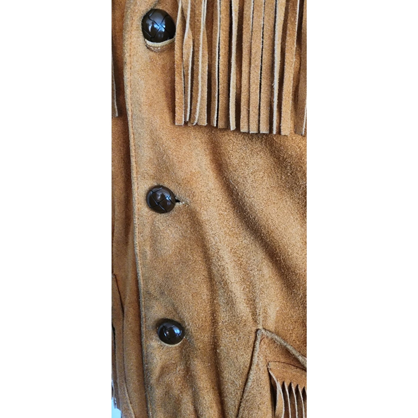 Vintage Berman's Buckskin Leather Mens Jacket Fringed Beige Suede 44